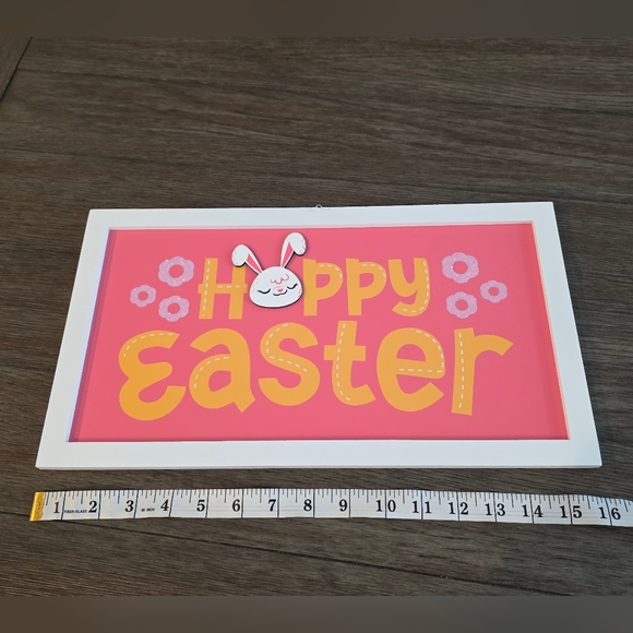 Happy Easter- Wall Art-Bunny- Pink and Yellow 16x9 - Picture 3 of 4